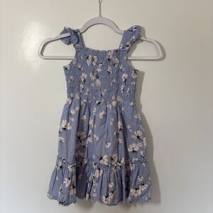 On 34th Big Girls Cotton Smocked Dress Size Small Blue Floral Whimsical Romantic